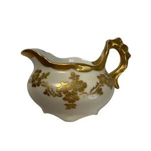 Vintage H H 1909 Gold Floral Creamer Porcelain‎ Bone China 4.5" x 2.25"